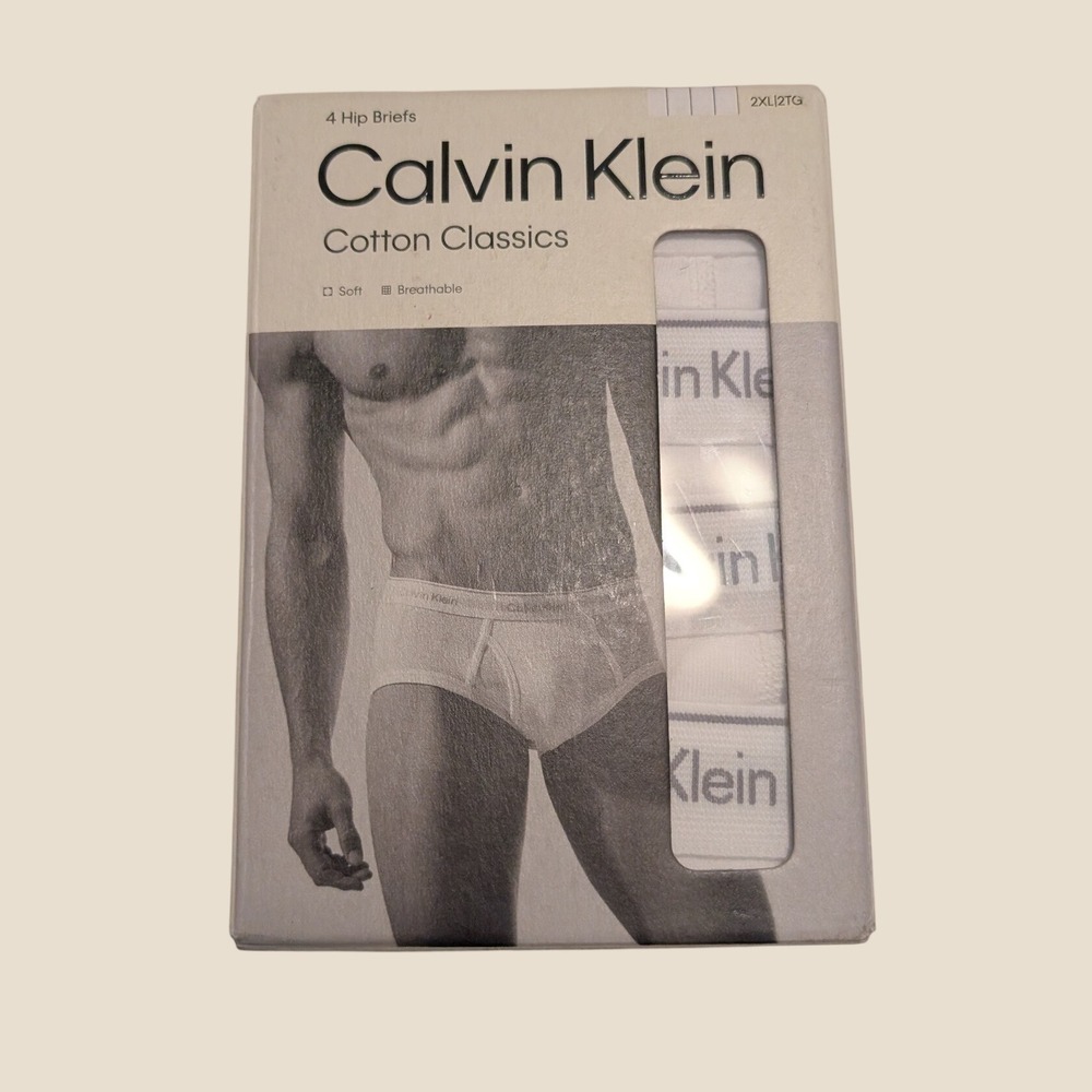 Calvin Klein Hip Briefs Men 2XL White Cotton Classics 4-Pack NP2172F
